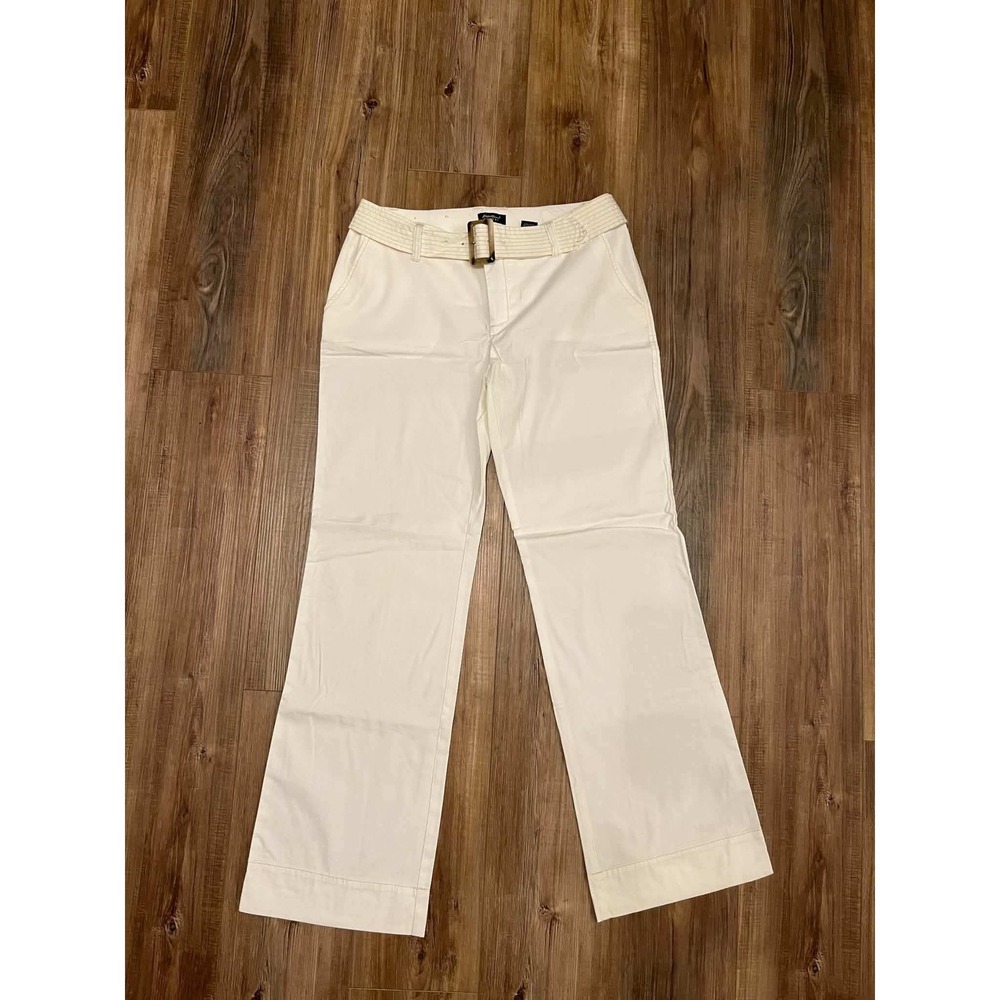 Eddie Bauer Vashon Fit Wide Leg Belted Trousers Cream White Size 10